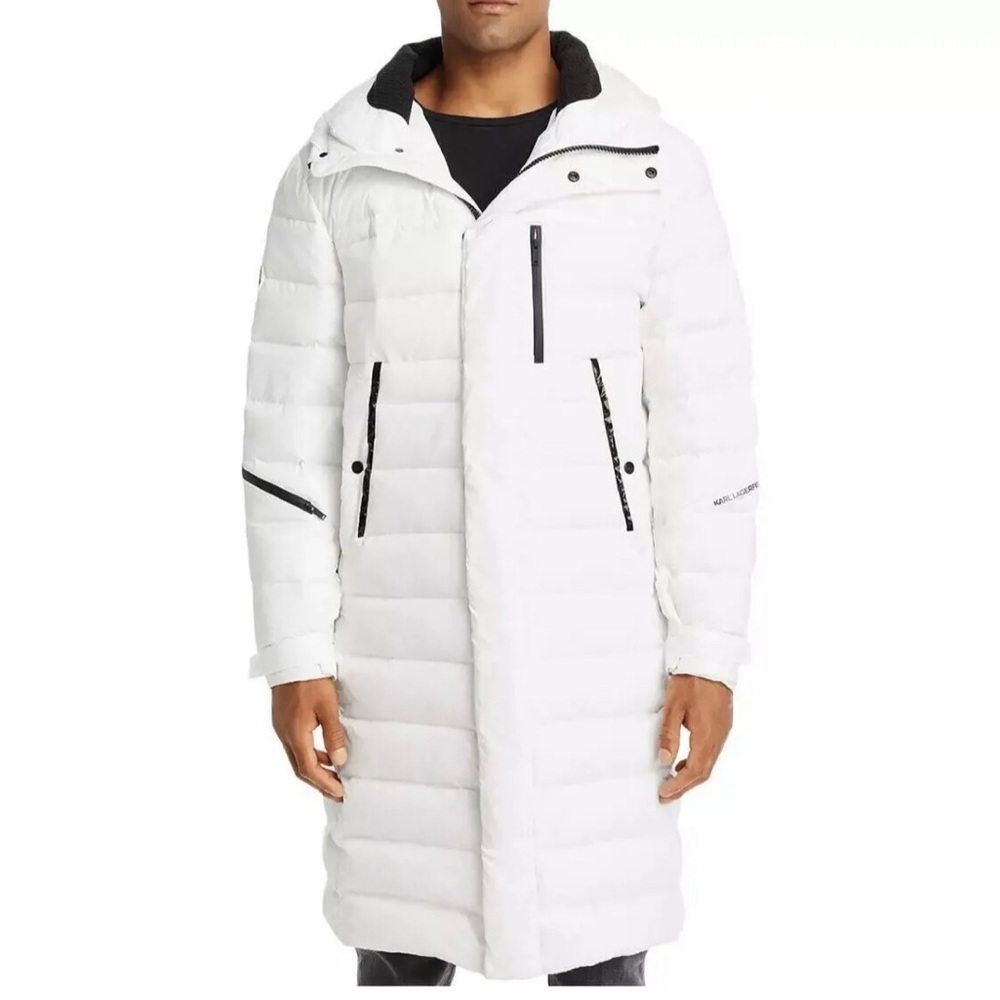KARL LAGERFELD Men's Long Down Puffer Coat Hooded Apres Ski Jacket Limited Ed XL